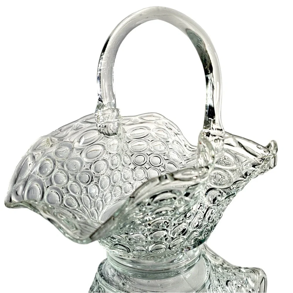 vintage Clear Glass Hobnail Basket Vase with Handle - Home Accents - Picture 5 of 10